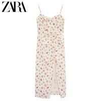 2022Zara ใหม่ใหม่ฝรั่งเศสหวานดอกไม้พิมพ์พับเปิดส้อมลินินแสดงความเสียใจเข็มขัดชุดหญิง0881332 251