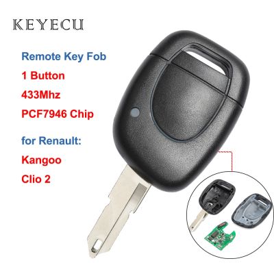 Keyecu อะไหล่รถรีโมทที่ห้อยกุญแจ1ปุ่ม433Mhz พร้อมชิป PCF7946สำหรับ Renault Clio 2 2002-2008สำหรับ Kangoo 2002-2004
