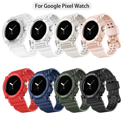 ☼☽✺ Dla Google Pixel Watch Band z etui zderzak TPU sport Pixel Watch wymiana paska z wytrzymałym etui ochronne odporne na wstrząsy