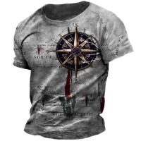 Mens Vintage Nautical Map Compass Print T-Shirt Summer Daily Loose Short Sleeve Male Tops Casual Tees Unisex Clothing Apparel