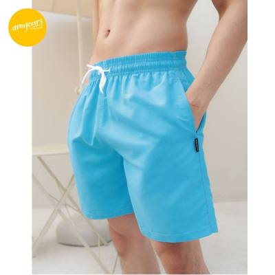 amyours on the beach กางเกงขาสั้นชาย คุณภาพดี ว่ายน้ำ เดินชายหาด รุ่น Mens Summer สี Cyan Blue