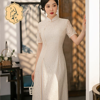 2022กลางความยาวสีขาว Slimming แขนสั้นปรับปรุง Cheongsam Daily Hollow เสื้อผ้าผู้หญิง B2124