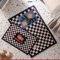 Checkerboard door entrance door floor mats pvc silk circle door mats household carpet porch floor stepping mats bath mats