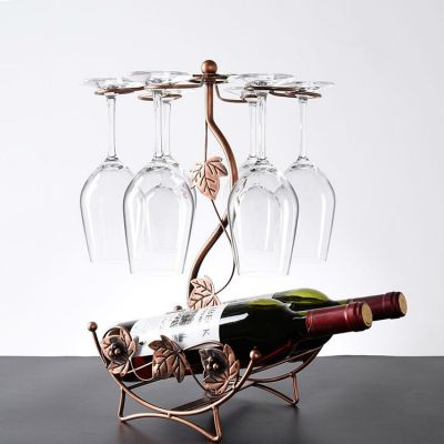 Maple Leaf Hollow Wine Rack Stand Hanging Drinking Glasses Stemware Rack Shelf Wine Bottle &amp; Glass Cup Holder Iron Wire