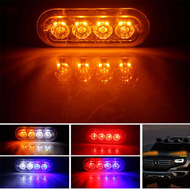 4 LEDs 12V 24V Car Strobe Warning Light Grill Flashing Breakdown