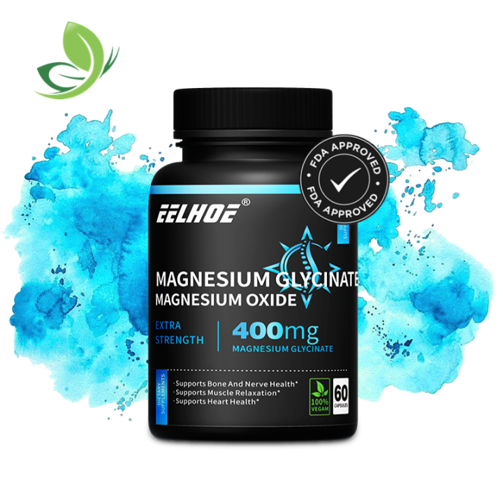 Magnesium Glycinate 400 mg, Magnesium Oxide, Relieves Stress & Leg Cramps, Supports Sleep, Heart