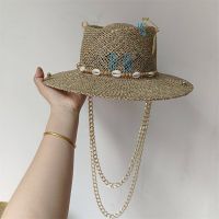 Beach Hat Punk Pearl Chain DIY Concave Crown Sun Hat New Korean Letter Hat Beach Hat Mens And Womens Punk Hat Candy Color Sun