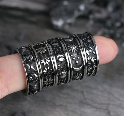 แหวนเหล็กกล้าไร้สนิมสไตล์วินเทจคุณภาพเสื้อวินเทจแหวนผู้ชาย Anillos Mujer กว้าง8มม. Unisex Boho เครื่องประดับแฟชั่นเหล็กไทเทเนียม