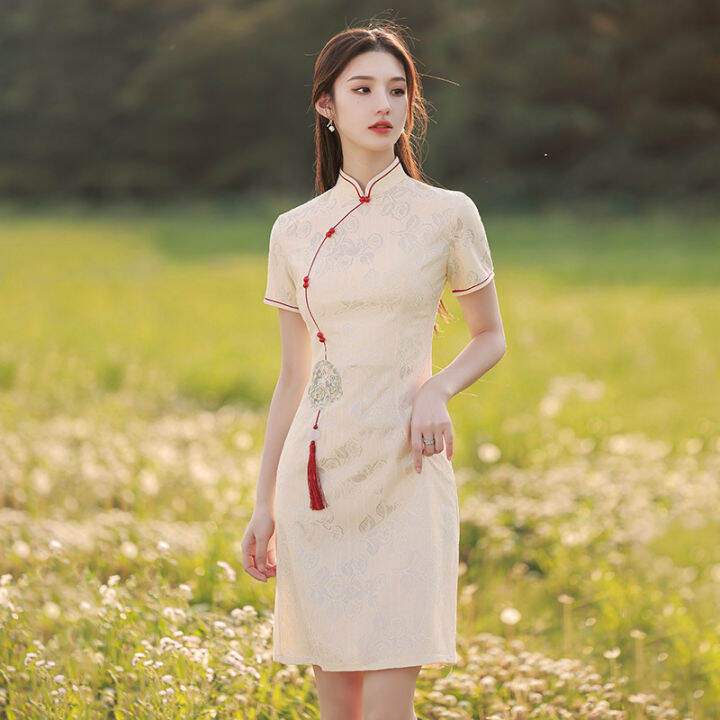 cheongsam-2022ปรับปรุงชุดน้ำชาหญิงสาวอารมณ์ระดับไฮเอนด์ขนาดเล็ก-aodai-suya-lace