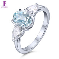 Lohaspie Jewelry Real Silver 925 Ring Natural Aquamarine Genuine Aquamarine Blue Gemstone Blue Lady Lovely Style Jewelry Gift Valentine’s Day