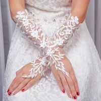 ۞✎ Elegant White Fingerless Elbow Long Lace Bridal Gloves Beaded Wedding Gloves for Bride Women Wedding Accessories