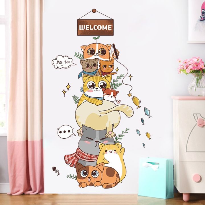 24-home-accessories-nordic-การ์ตูน-naughty-cat-pyramid-สติ๊กเกอร์ติดผนังเด็ก39-s-room-wall-ตกแต่ง-self-adhesive-ภาพวาดตกแต่งห้อง-aesthetic