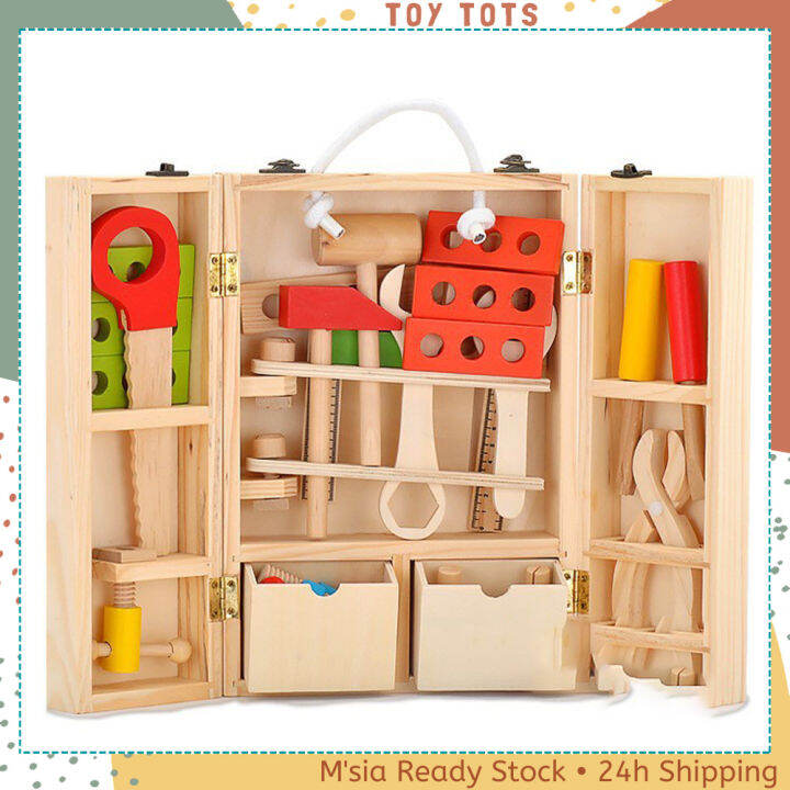 Stem Children Wooden Toolbox Wood Tool Box Screwdriver Screw Hammer 