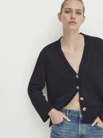 ♀Massimo Dutti 2023เสื้อโค้ทคาร์ดิแกนเดินทางแขนยาวคอวีสีดำน้ำหอมรั่งเศสฤดูใบไม้ร่วง