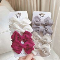 4Pcs/Set Cute Solid Linen Hair Bows Clips For Girls Boutique Hairpin Barrettes Headwear Bowknot Clips Kids Hair Accessories Gift