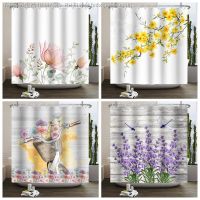 【CW】卍❧  Colorful Flowers Shower Curtain Bathing Partition Polyester With Hooks