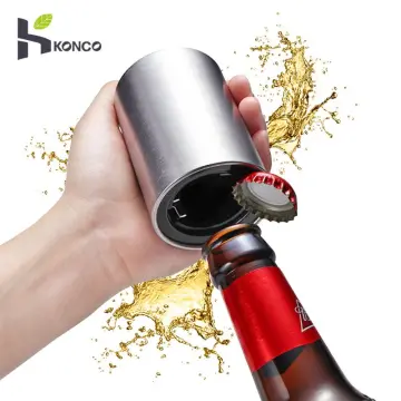 Automatic Bottle Opener,Magnet Opener,Stainless Steel Push Down Opener Wine  Soda Cap Opener Kitchen Accessories,Creative Kitchen Tool Magnetic Automatic  Press Lid Opener Portable Bar Gadgets,Household Labor-Saving Bottle Lid  Opener