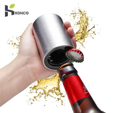 Stainless Steel Beer Bottle Opener,Magnetic Automatic Press Lid Opener,Soda  Cap Opener Portable Bar Gadgets Kitchen Accessories