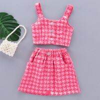 Baby girls two-piece vest skirt 2022 Fried street pink skirts plover case女童两件套背心 裙子2022宝宝炸街粉色半身裙千鸟格吊带套装T818z