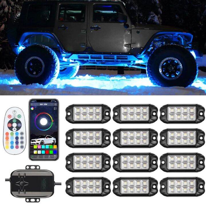 8pcs RGB LED Rock Lights Kit Underbody Neon Light Pods Bluetooth