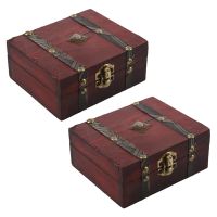 2X Wooden Vintage Lock Treasure Chest Jewelery Storage Box Case Organiser Ring Gift