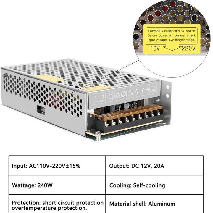 หม้อแปลงไฟฟ้ากระแสตรง12โวลต์20a-สวิตช์จ่ายไฟสลับควบคุมสากลสำหรับระบบรักษาความปลอดภัยไฟแถบไฟ-led