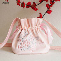 Alasir Satin Embroidered Hanfu Bag Vintage Drawstring Bags Ancient Messenger Female Shoulder Bag Artsy Women Shoulder Bag