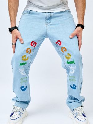 กางเกงยีนส์ปักที่มีสไตล์: กางเกงยีนส์ขาหลวมเอวสูงสำหรับวัยรุ่นผู้ชายสไตล์ Y2K Y2k กางเกงยีนส์ผู้ชาย