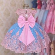 Girls Lace Party Dress Embroidery Court Vintage Princess Dress for Kids