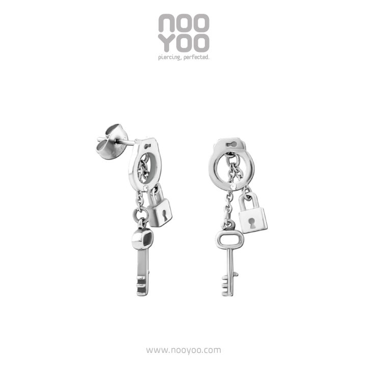 nooyoo-ต่างหูสำหรับผิวแพ้ง่าย-handcuff-with-locks-surgical-steel