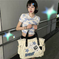 Hot Girls Y2k สีขาวไหล่กระเป๋าขนาดใหญ่ความจุ Star รูปแบบ Grunge Tote กระเป๋าถือสไตล์เกาหลีผู้หญิงฤดูร้อน Cool Hiphop Pack Ins