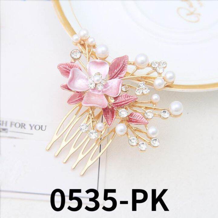 new-five-tooth-metal-hair-comb-korean-ladies-baking-lacquer-flower-insert-comb-four-colors-hair-accessories