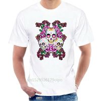 ผ้าฝ้าย 3 กะโหลกน้ําตาล ไม่ซ้ําใคร Dia De Los Muertos Roses Day Of The Dead สไตล์ 097359 เสื้อยืด สําหรับผู้ชาย