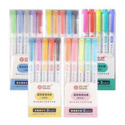 5PCS/Box Markers Highlighter Pen Set Kawaii Markers Soft Head Focus on Notes Painting School Art Supplies Stationery