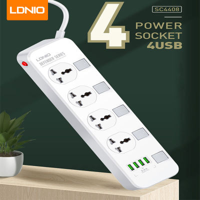 LDNIOPower สายไฟต่อยาว2เมตร4 USB พอร์ตและ4รางไฟสากลมัลติฟังก์ชั่น2500วัตต์แถบไฟ C STOP Kontak Listrik