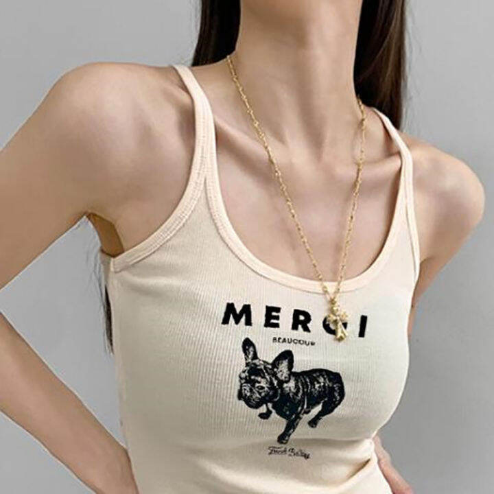 shenghao-เสื้อกล้ามผู้หญิงเซ็กซี่แขนกุดเข้ารูปพิมพ์ลายการ์ตูนย้อนยุคอเมริกัน