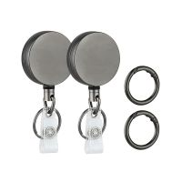 4 Pack Heavy Duty Retractable Badge Holder Reels, Metal ID Badge Holder with Belt Clip Key Ring for Name Card Keychain