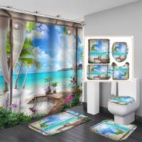 Home Decor Bathing Waterproof Shower Curtain Set with 12 Hooks Toilet Covers Bath Mats Bathroom Non-slip Rug Carpet Polyester