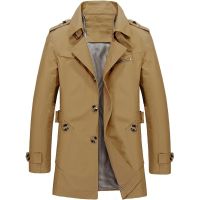 (HOT)Mens Business Long Trench Casual Single Breasted Windbreaker แฟชั่นฤดูใบไม้ร่วงเสื้อแจ็คเก็ตชายใหม่ Slim เกาหลี Overcoats Outwear