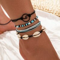 Bohemia Black Waves Ankle Bracelet Set For Women Shell Rice Bead Chain On Foot Anklet Female Boho Summer Jewelry