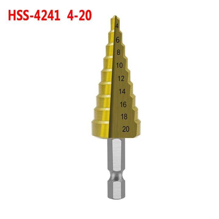 hss-step-drill-titanium-coating-4-12mm-4-22mm-4-32mm-taper-hole-cutter-1-4-hex-handle-triangle-handle-bit-for-metal-wood-drills-drivers