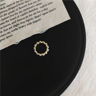 แหวนแฟชั่น ประดับมุก สีทอง สไตล์เกาหลี เรียบง่าย