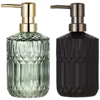 2 Pcs 400Ml Soap Dispenser Chic Glass Refill Empty Bottle Black &amp; Green