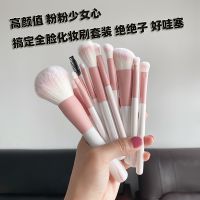 ⊕✴✵ Hot style recommended figure 12 sky pink makeup brush set large wooden handle super soft powder stippling brush