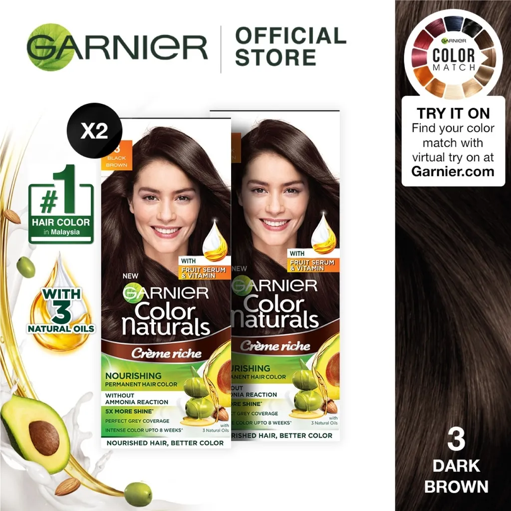 Hair colour Garnier Color Naturals Cream Hair Color - Dark Brown (Set of 2)  | Lazada