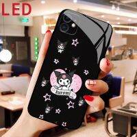 【 AN boutique 】  Kuromi Hello Kitty เคสโทรศัพท์แก้วสำหรับ IPhone 13 12 11 Pro Max XR X XS Max 7Plus ฝาครอบควบคุมด้วยเสียงกระพริบ