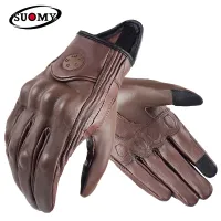 Suomy Vintage Leather Motorcycle Gloves Full Finger Motorbike Equipment Women Men Brown ATV Rider Sports Protect Glove Guantes