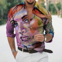 Summer  Autumn Mens Long Sleeve Shirts Lapel Button Tops Beauty Print Shirts for Men Streetwear Hip Hop Harajuku Clothes Unisex Blouse 2023 new polo shirt