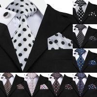 Hi-Tie Designer Polka Dot Ties 100 Silk Neckties for Men 8.5cm wide Business Wedding Ties Handkerchiefs Cufflinks Set