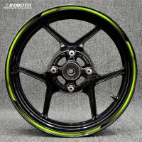 สติกเกอร์ติดขอบสะท้อนแสงกันน้ำสำหรับรถจักรยานยนต์นินจา ZX6R 599 ZX10R 400 300 250รถมอเตอร์ไซค์ขนาด17นิ้วสติกเกอร์ติดด้านหน้าด้านหลังรถ